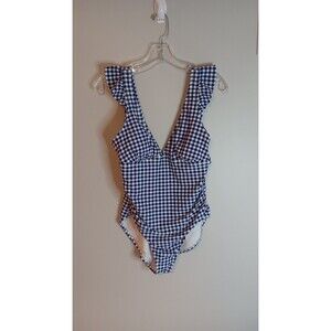 Women's Ruffle Gingham High Coverage One Piece Swimsuit - Kona Sol Blue Medium
